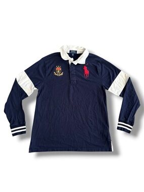 Polo Ralph Lauren Big Pony Rugby Shirt Navy Boys Youth Sz L